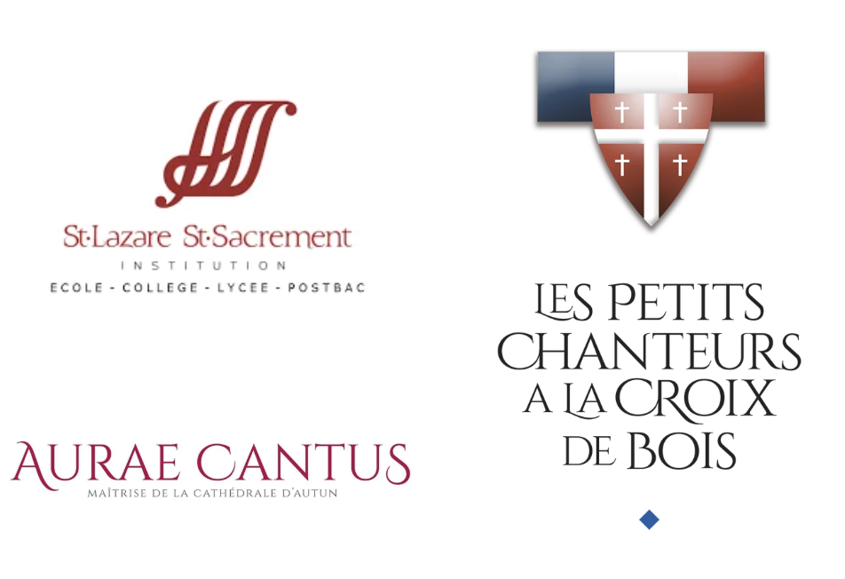 Logos des partenaires : Institution St-Lazare St-Sacrement, Maîtrise de la Cathédrale d'Autun – Les Petits Chanteurs à la Croix de Bois